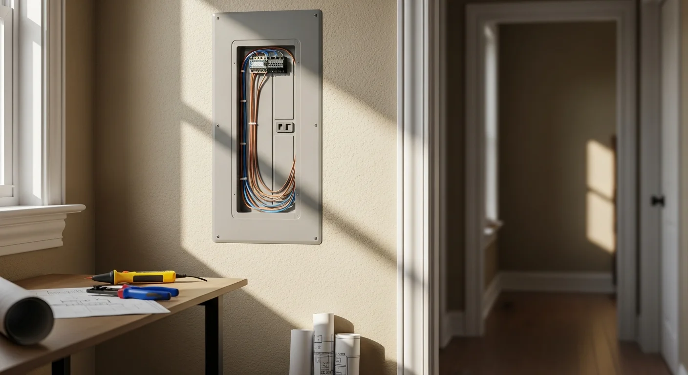 Electrician installing electrical panel in home